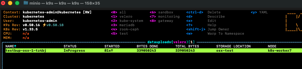 "DataUpload object in progress showing bytes uploaded"