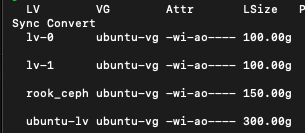 Logical volume list on worker 6 - includes 150G 'rook-ceph'