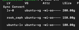 Logical volume list on worker 7 - includes 150G 'rook-ceph'